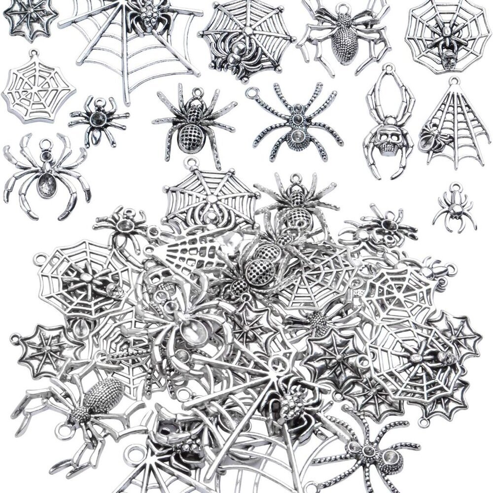 Spider Charms,100g 25-40pcs Antique Silver Spider Charms Tibetan Alloy Halloween